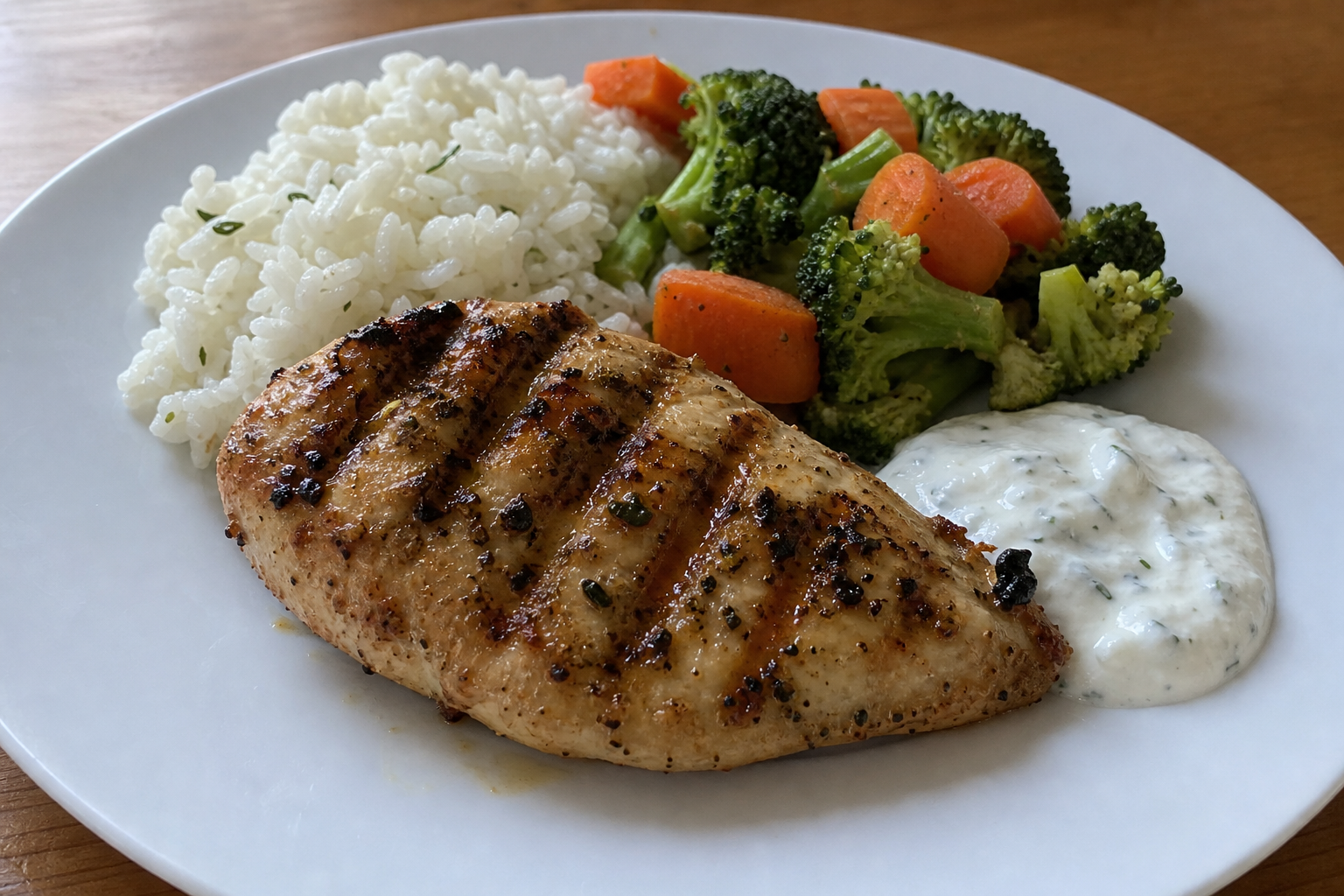 Grilled Chicken Breast with Rice and Vegetables